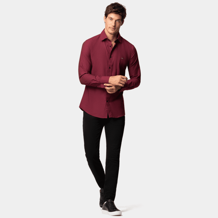 Men's maroon dress shirt outfit