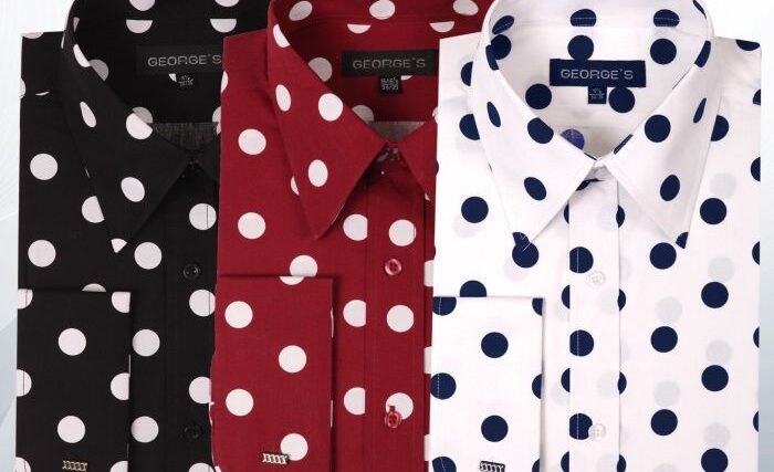 Mens white polka dot dress shirt