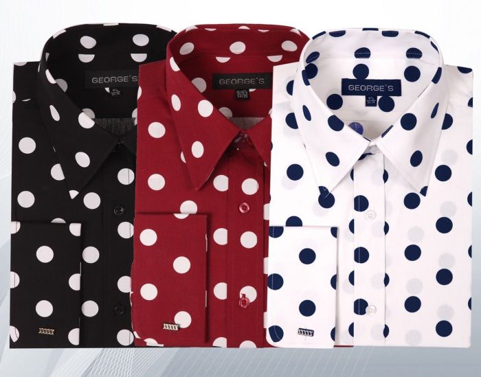 Mens white polka dot dress shirt